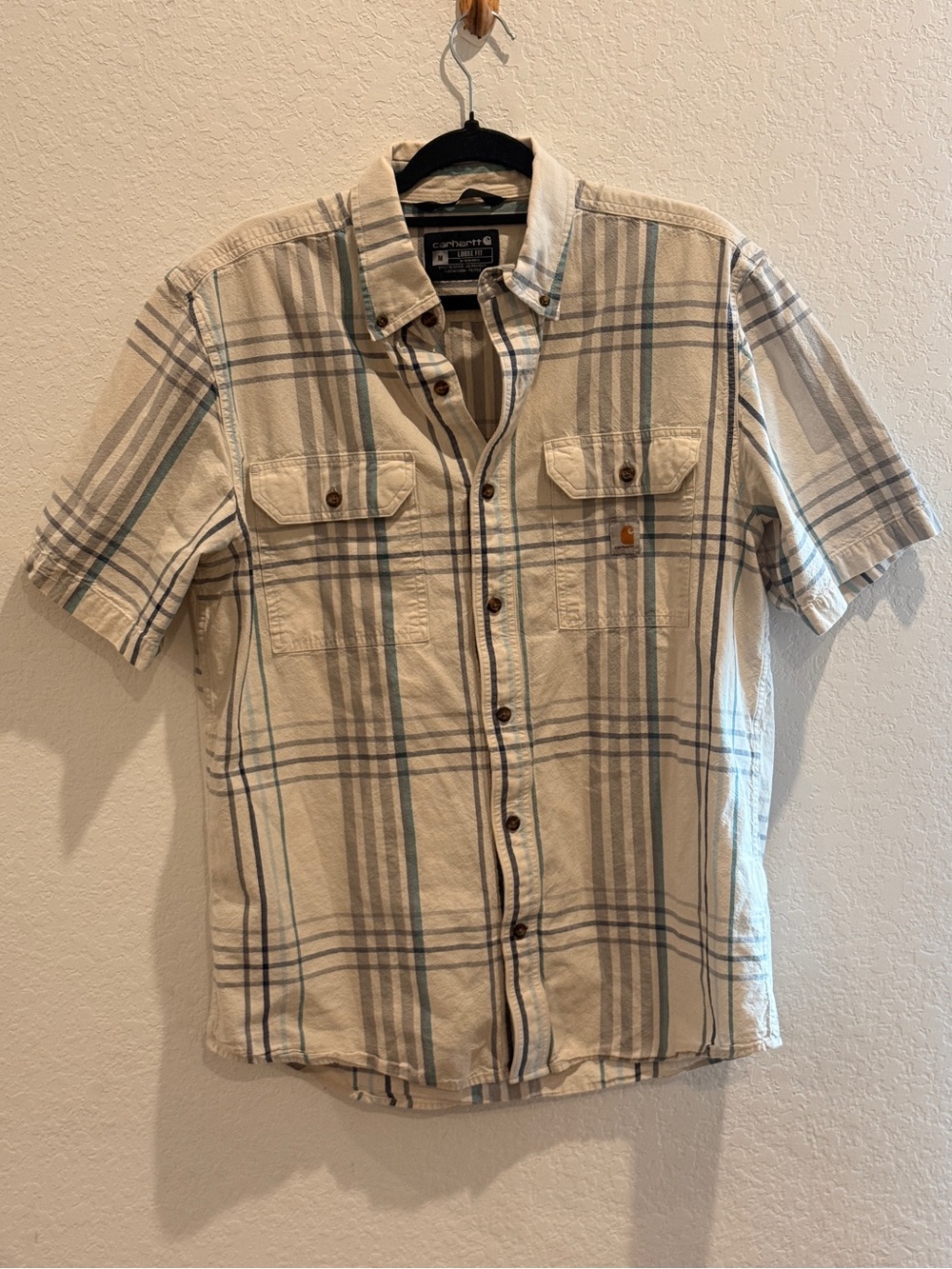 Carhartt Men's Short-Sleeve Plaid Button-Up Shirt - Cream/Gray